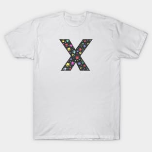 X letter with colorful paw print T-Shirt